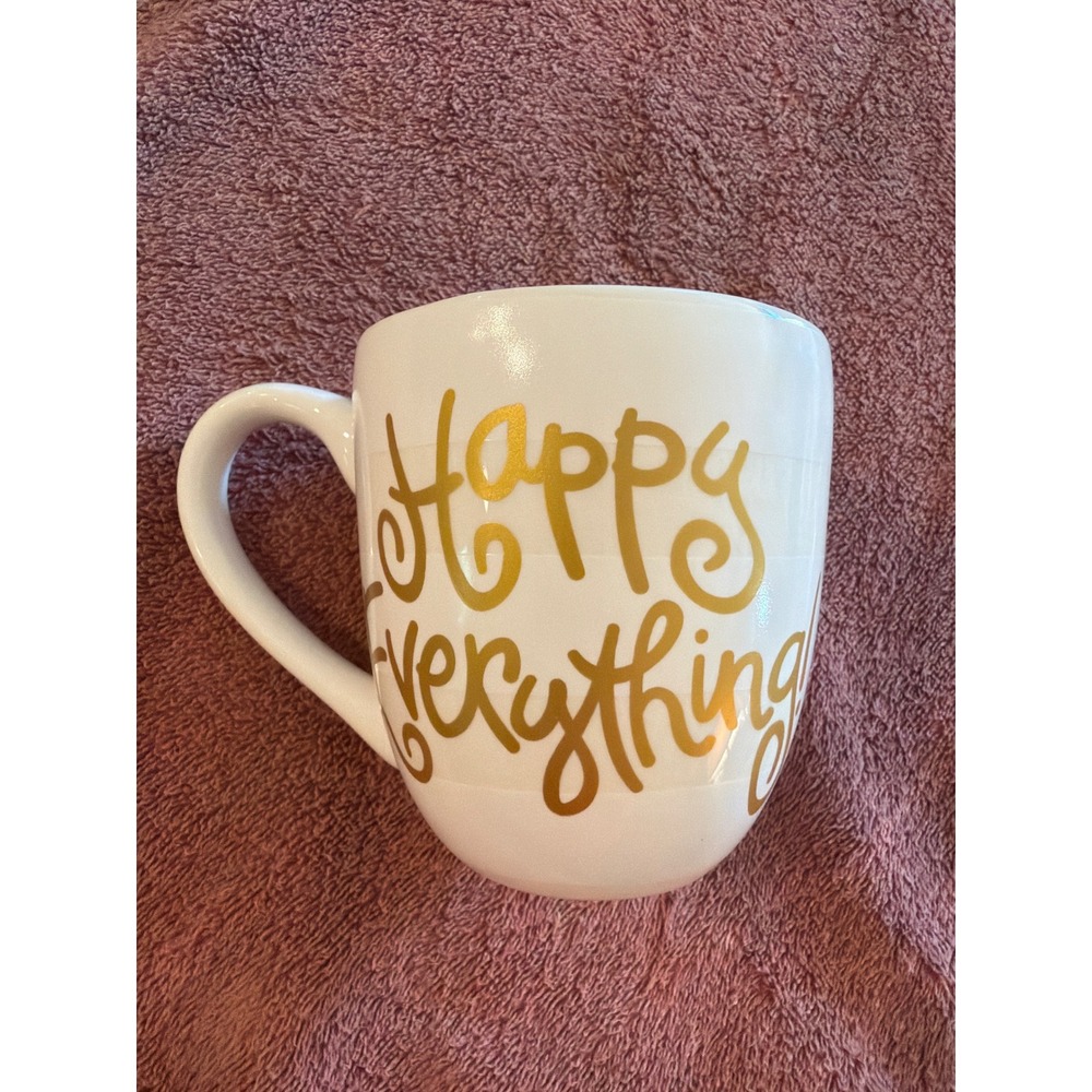 Coton Colors Happy Everything Laura Johnson Coffee Mug White Gold Teal Interior